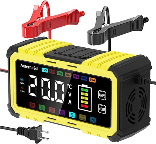20A 12V/24V Battery Charger LiFePO4 Lead Acid Battery Maintainer,Battery Desulfator with Temperature Compensation,Smart Car Battery Trickle Charger for Car Truck Motorcycle Lawn Mower Boat