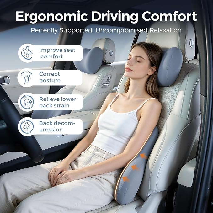 BABUR Ergonomic Memory Foam Lumbar Support Pillow for Car, Back Pain Relief | Ergonomic 100% Memory Foam, Back Pain Relief, Comfort Lower Back Support for Office Chairs, Car Seat, Wheelchair