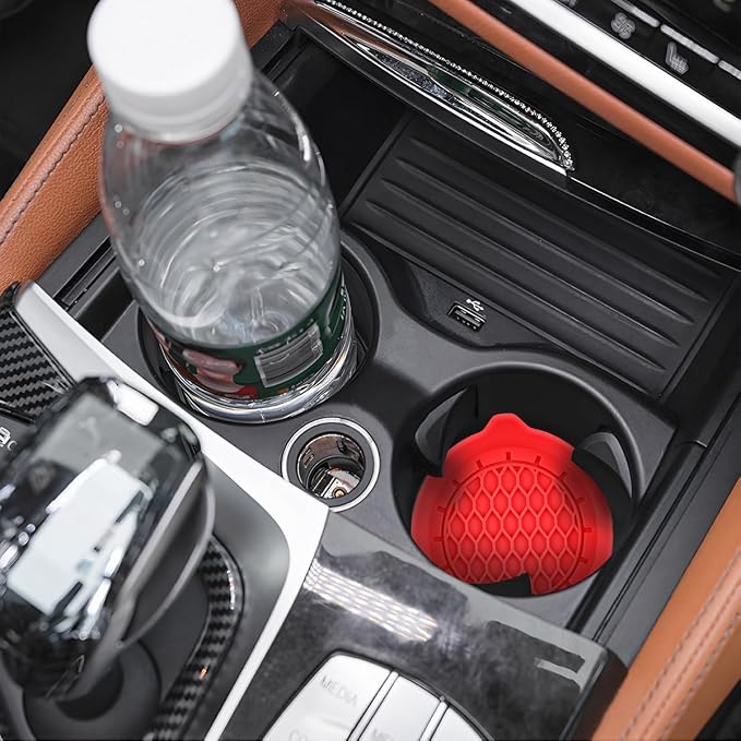 Zpana 4PCS Car Cup Holder Coasters, Silicone Non-Slip Vehicle Cup Recessed Mats, Sift-Proof Automotive Interior Drink Insert Decor Accessories, Universal for SUV, Sedan, Truck (Red)