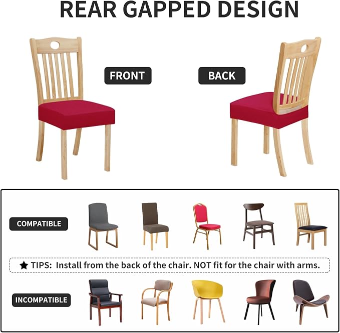 Easy-Going 100% Waterproof Seat Covers for Dining Room Chairs Set of 4, Stretch Chair Seat Slipcovers Protector Removable and Washable Kitchen Dining Chair Covers, Christmas Red