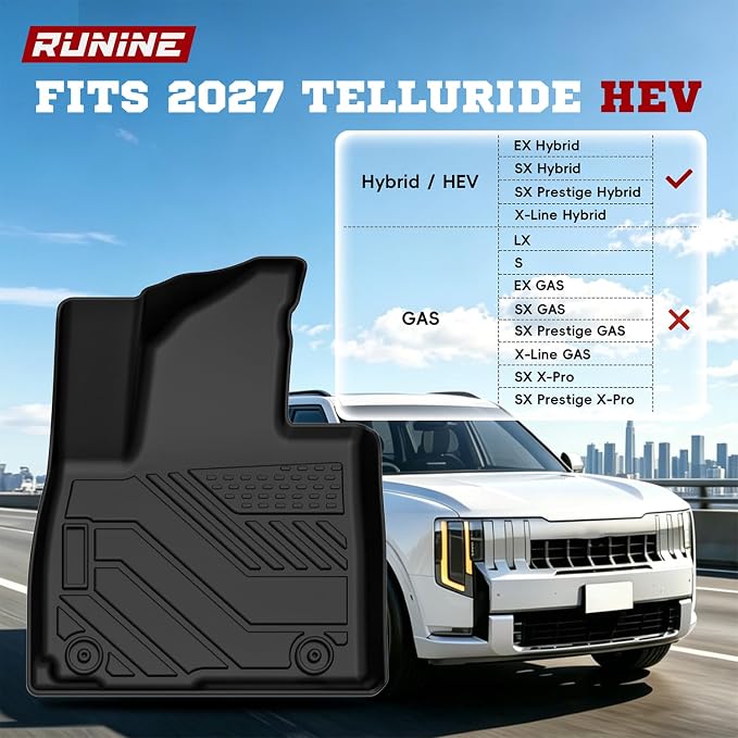 Floor Mats for 2027 Kia Telluride Hybrid (Suitable for HEV), All Weather TPE Telluride Floor Liners Full Set with Cargo Mat & Backrest Mats, Custom Fit 7 Passenger 2027 Telluride Hybrid Accessories