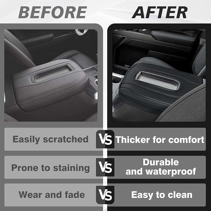 Muslogy Center Console Armrest Cover Fit for Chevy Silverado & GMC Sierra 1500 2500 3500 2022-2026 Accessories, Comfort Armrest Pad Console Lid Cushion Vegan Leather Regular Thick(Bucket Seat ONLY)