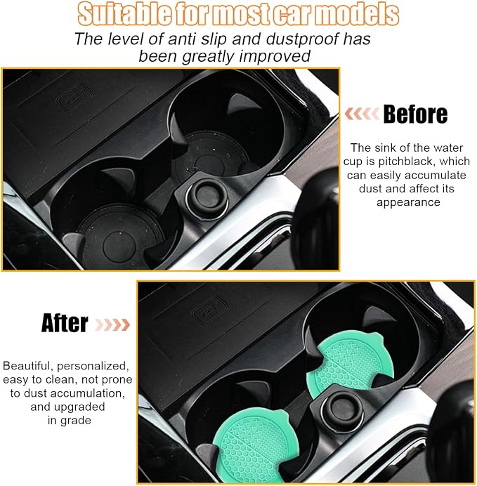 Mandark 4PCS Car Cup Holder Coaster, Silicone Anti-Slip Vehicle Insert Water Bottle Mat, Automotive Interior Insulation Drink Cup Pad Decor Accessories, Universal for SUV, Sedan, Truck (Green)