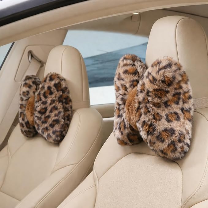 Macarrie 2 Pcs Rose Red Car Neck Pillow Imitation Rabbit Fur Bow Pillow | Soft Comfortable Seat Headrest Support, Cute Bow Car Accessories, Driving Travel Driver Chair Girl Interior Decor, Solid