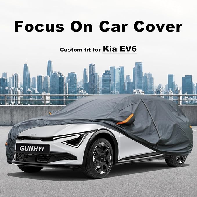 GUNHYI Premium Car Cover Custom Fit Kia EV6, 16 Layers Heavy Duty Car Cover Waterproof All Weather with Zipper Door for Sun Rain Snow Dust Uv Protection