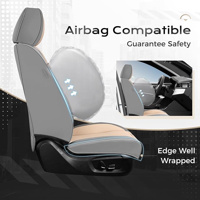 Coverado Car Seat Covers, Seat Covers for Cars, Waterproof Leather Auto Seat Protectors, Leather Car Seat Cushion, Car Interiors Accessories Universal Fit for Most Cars