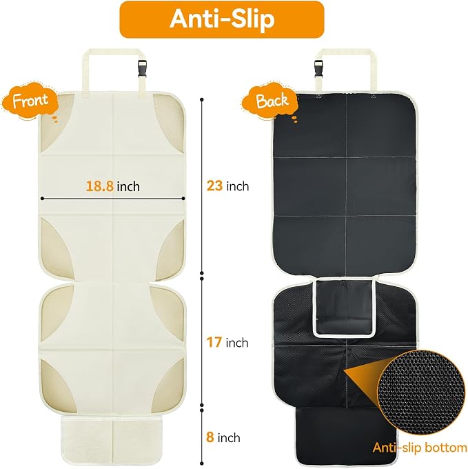 Musclez Car Seat Protectors, Car Seat Covers Waterproof 600D Fabric, Non-Slip Backing & 2 Mesh Pockets Carseat Protector for Child Safety Seats, Pets, Automotive Interior Protection (White-2pcs)