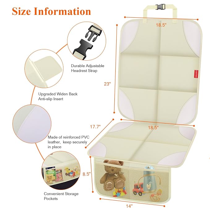 600D Fabric Auto Seat Protector with Thick Padding, Non-Slip Backing, Mesh Storage Pockets, Waterproof Car Seat Covers for SUV, Sedan, Truck