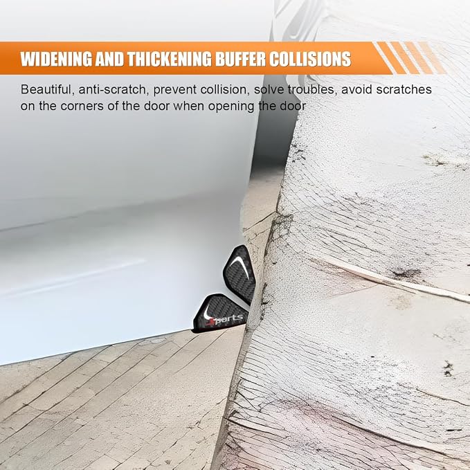 2PCS Car Door Protector Edge Guards for Door Corner, Carbon Fiber Anti-Collision Front Doors Corner Protector Self-Adhesive Sticker, Universal Vehicle Decoration Accessories (Sport Logo)