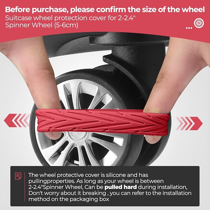 8Pcs Upgrade Luggage Wheel Covers, Travel Accessories (Red) | Wear-resistant & anti-noise silicone covers. Fits 2-2.4" wheels. Protects suitcase wheels. Travel essential for suitcases