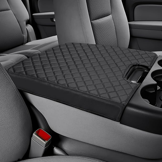 JOYTUTUS Center Console Cover Compatible with 2007-2013 Silverado Sierra Yukon Tahoe Suburban Avalanche Jump Seat, Leather Arm Rest Armrest Cover for Car, Middle Console Cover Replacement for Trucks