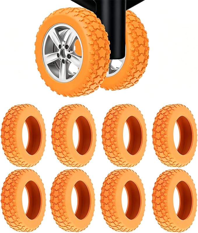 8PCS Luggage Wheel Protector, Silicone Protective Covers for 2-2.4" Spinner Wheels, Anti-Slip, Ultra-Quiet & Wear-Resistant Travel Accessories,(Star Shape-Orange)