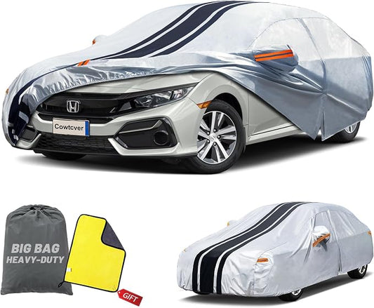 10-Layer Sedan Car Cover Waterproof All Weather. | for Civic, Corolla, Hyundai Elantra, Impreza/WRX,Nissan Sentra, Kia Forte etc. Size A6(Length 178 to 185 inch)