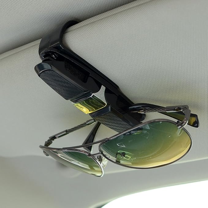FineGood 2 Pack Glasses Holders for Car Sun Visor, Sunglasses Eyeglasses Mount with Ticket Card Clip - Black