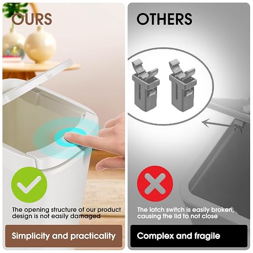 CEROELDA 3 Pack Bathroom Trash Can with Lid, 10L/2.6 Gal Small Garbage Can with Press Top Lid, Slim Plastic Waste Basket for Toilet, Office, Bedroom (White, 3 Pack)