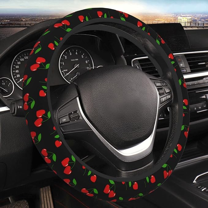 Cherry Hearts Elastic Steering Wheel Cover Non-Slip Breathable Steering Wheel Protector Fit Auto, SUVs, Truck
