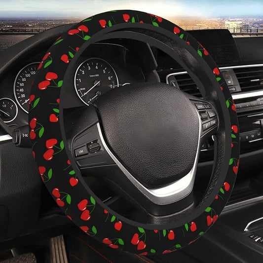 Cherry Hearts Elastic Steering Wheel Cover Non-Slip Breathable Steering Wheel Protector Fit Auto, SUVs, Truck