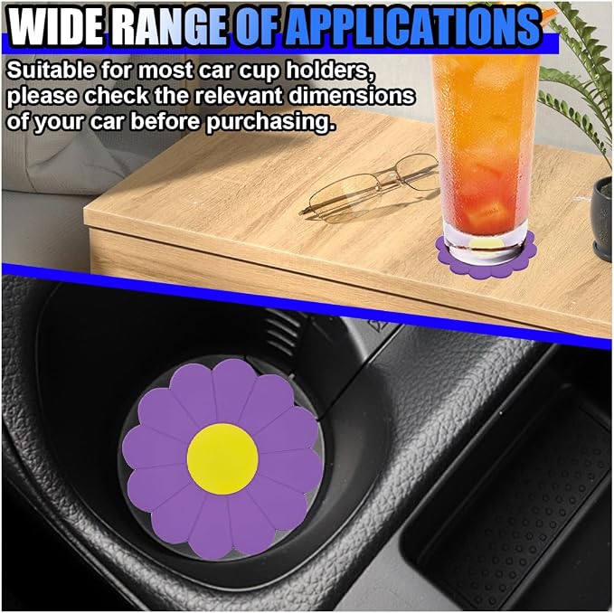 2PCS Car Cup Coaster, Flower Shaped Silicone Non-Slip Vehicle Drink Holder Insert Mat, Universal 2.75 Inch Waterproof Automotive Interior Decoration Beverage Pad Accessories (Purple)