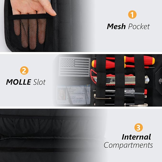 GNEGNI Tactical Car Sun Visor Organizer - Rigid MOLLE Panel Vehicle Storage Pouch with 3 Straps - Car Interior Document and Tool Holder for Truck, SUV, Jeep (13" x 7") (Black)