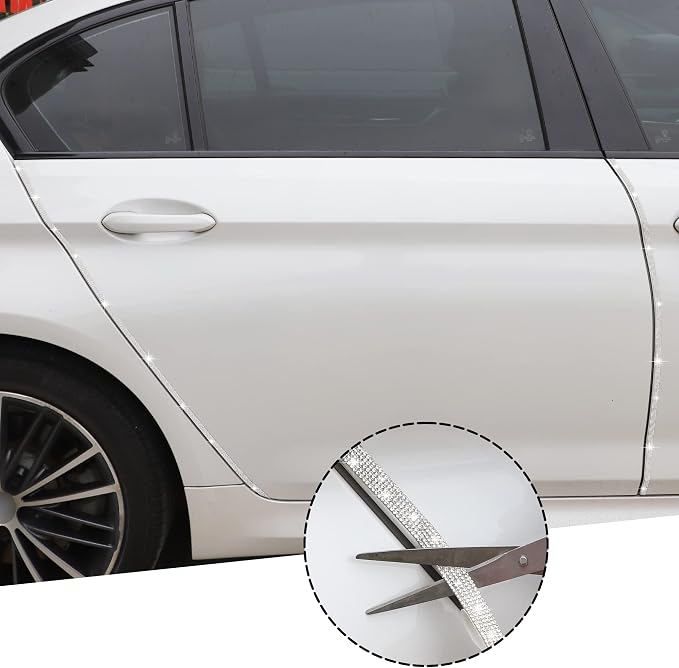 TOMALL Bling Car Door Guard Crash Bumper Crystal Anti-Scratch Strip Sticker Crystals Car Door Bumper Protector Accessory DIY for Interior and Exterior Decoration Styling Accessories White