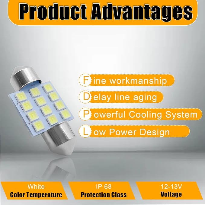 QuicTO LED Interior Light Set, 24 Pieces, White, Compatible with Most Vehicles