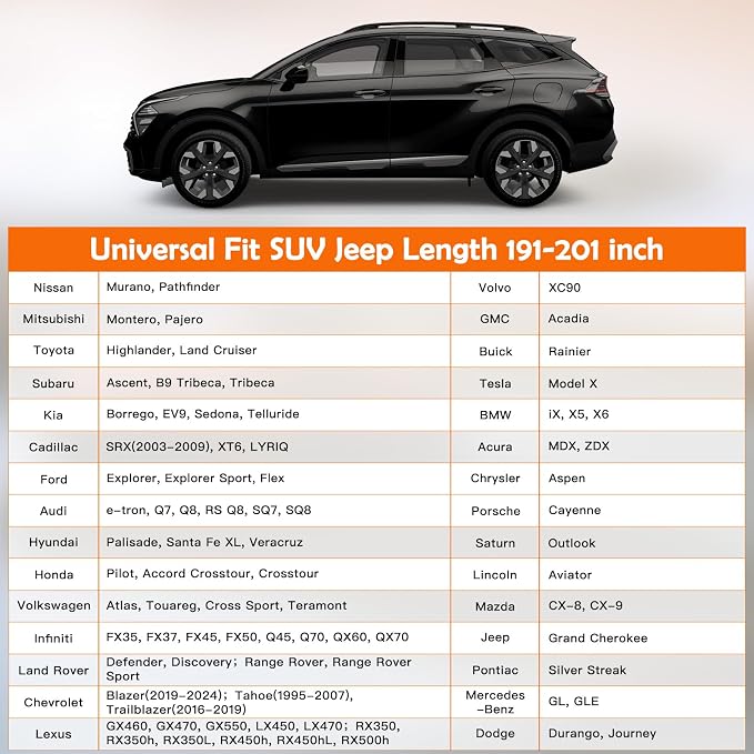 Universal Fit Car Cover for SUV Length 191-201in, Waterproof Automobiles Cover All Weather Compatible with Ford Explorer, Toyota Highlander, Kia Telluride, Hyundai Palisade, Honda Pilot