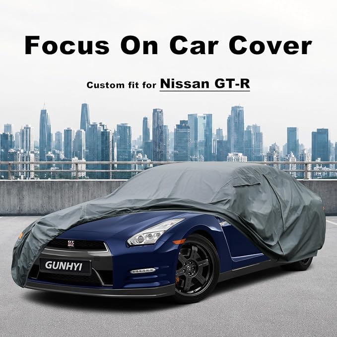 GUNHYI Premium Car Cover Custom Fit Nissan GT-R, 16 Layers Heavy Duty Car Cover Waterproof All Weather with Zipper Door for Sun Rain Snow Dust Uv Protection