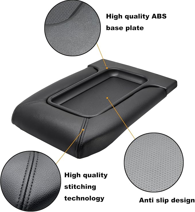 NHILES Center Console Lid Compatible with 1999-2007 Silverado Sierra | Fits 1999-2007 Avalanche Suburban Yukon Tahoe, Replaces OEM 19127364 19127365 19127366, Leather Cover, Black