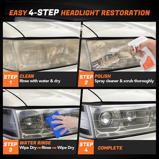 Headlight Restoration Kit Headlight Cleaner Head Light Cleaner Removing Yellowing Oxidized with Headlight Cleaner Towel (Scratches & Damages Cannot be Repaired)
