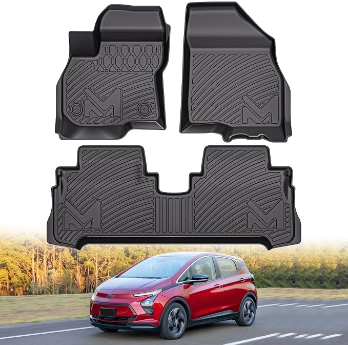 TPE Automotive Floor Mats Custom for 2017-2023 Chevrolet Bolt EV (Not for EUV), All Weather Cover Protection Waterproof Black Floor Liner Front & Rear Row Full Set Car Mats, 3PCS