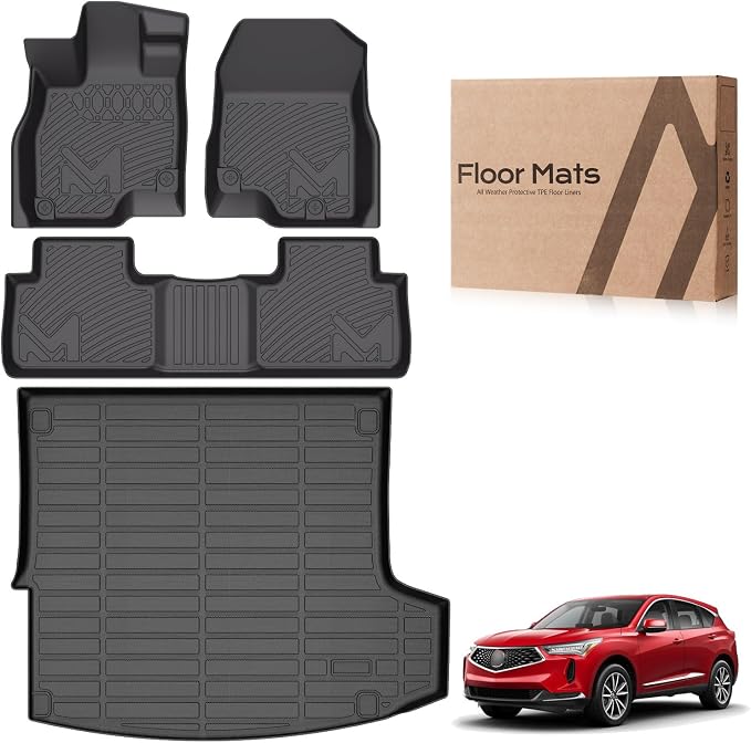 TPE Automotive Floor Mats & Cargo Liner Custom for 2019-2026 Acura RDX, All Weather Cover Protection Waterproof Black Floor Liner Front & Rear Row Full Set Car Mats for 2020 2021 2022 2023 2024, 4PCS