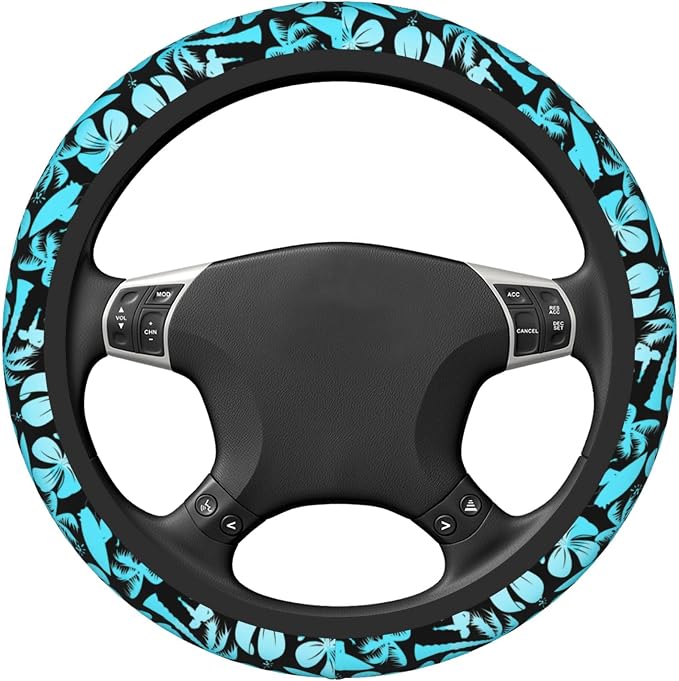 Palm Car Steering Wheel Cover for Women Surfer with Tree Men Stretch Cloth Anti-Slip Wrap Protector Case Fit Universal Auto Accessories Decor Sweat Absorption 14-15 Inch