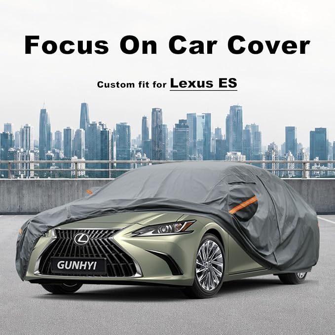 GUNHYI Premium Car Cover Custom Fit Lexus ES, 16 Layers Heavy Duty Car Cover Waterproof All Weather with Zipper Door for Sun Rain Snow Dust Uv Protection
