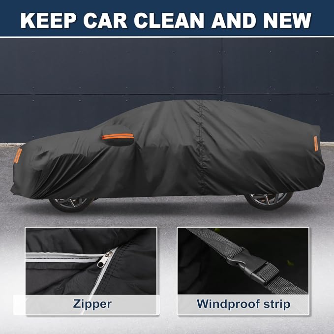 ACROPIX Car Cover Waterproof All Weather Full Exterior Cover Rain Hail Sun Protector Car Cover Black Fit for Tesla Model 3 2017-2024 with Door Zipper - Pack of 1