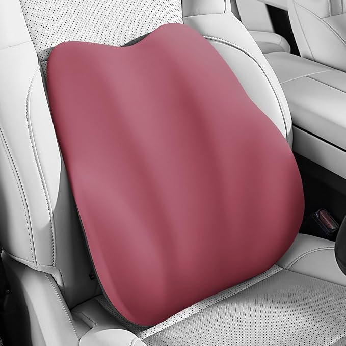 BEBAS Lumbar Support Pillow for Car, Memory Foam Back Cushion for Driving, Ergonomic Lumbar Pillow for Pain Relief, Comfort Lower Back Support for Office Chairs, Car Seat, Wheelchair -Red