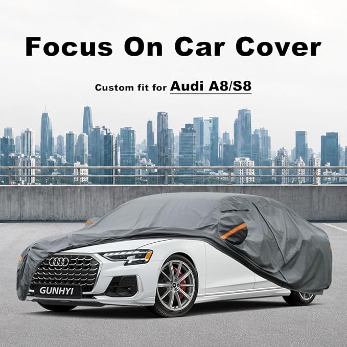 GUNHYI Premium Car Cover Custom Fit Audi A8/S8, 16 Layers Heavy Duty Car Cover Waterproof All Weather with Zipper Door for Sun Rain Snow Dust Uv Protection
