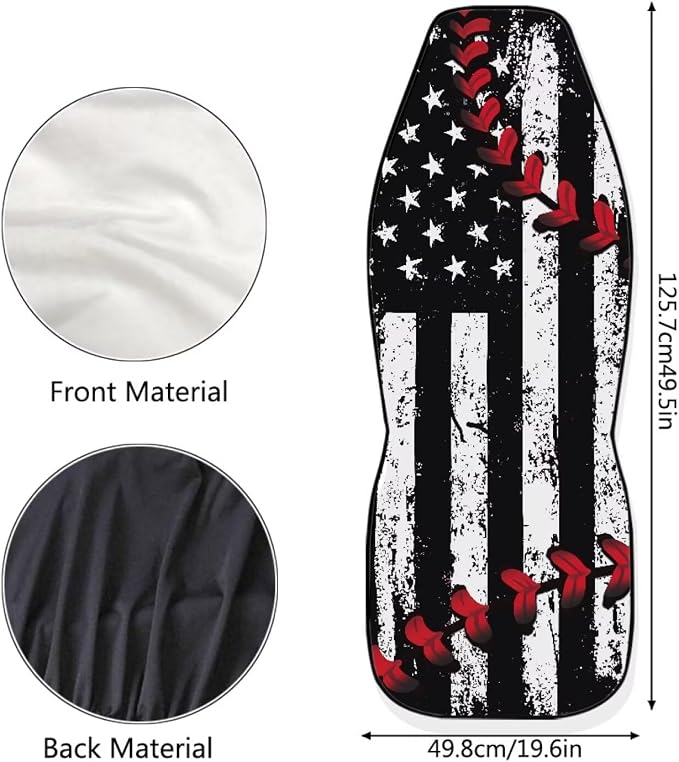 American Flag Car Front Seat Covers Baseball Stitch Car Seat Covers Set of 2 Removable Automotive Accessories Universal Fit for Cars,Sedans & SUVs