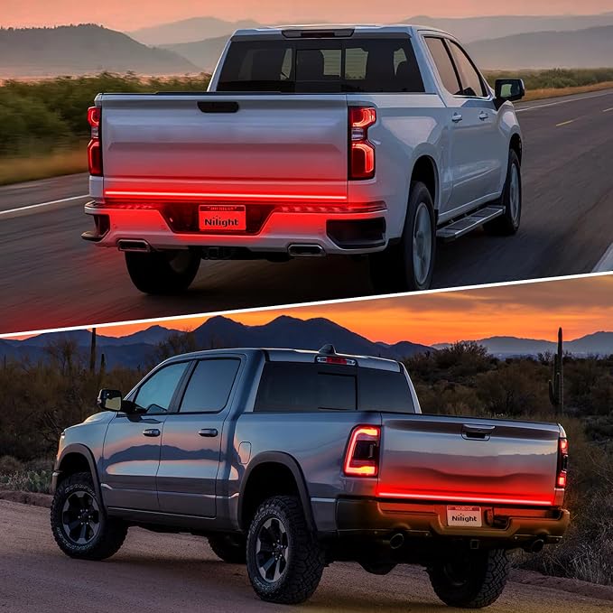 Nilight Truck Tailgate Light Strip 60" Quad Row 648 LED Strip with Red Running Brake Lights White Reverse Lamp Amber Turn Signals