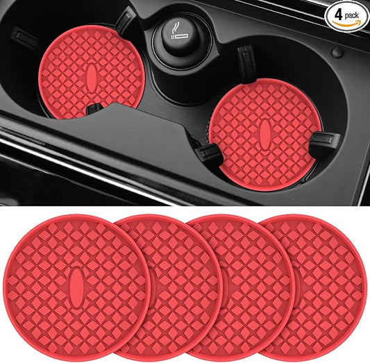 ME.FAN Car Cup Holder Coasters [4 Pack] Silicone Auto Mug Mats,Universal Non-Slip Recessed Car Interior Accessories Red