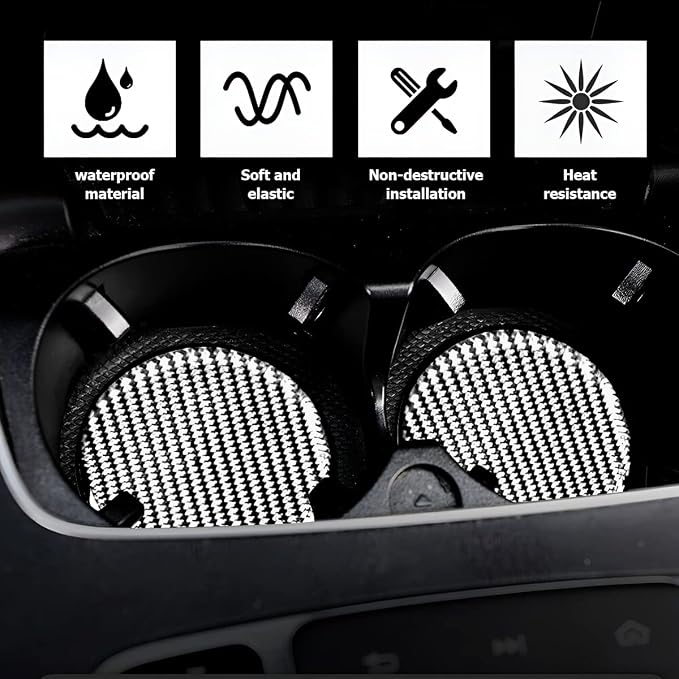BESULEN Car Cup Holder Coaster, 2 PCS Carbon Fiber Non-Slip Embedded Coasters, Universal 2.75 Inch Cup Holder Insert Coaster Pad, Sports Racing Durable Drink Mat, Car Interior Accessories