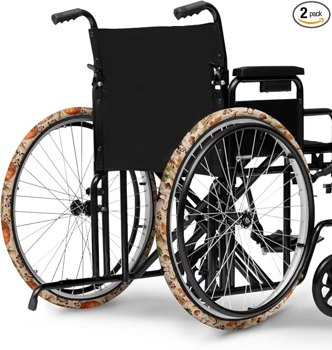 Wheelchair Tire Covers Turkey Pumpkin Maple, Thanksgiving Day | Protective Cover for Wheels 24 Inch Wheelchair Tire Cover to Protect Floors Carpets for Indoor Use Tires