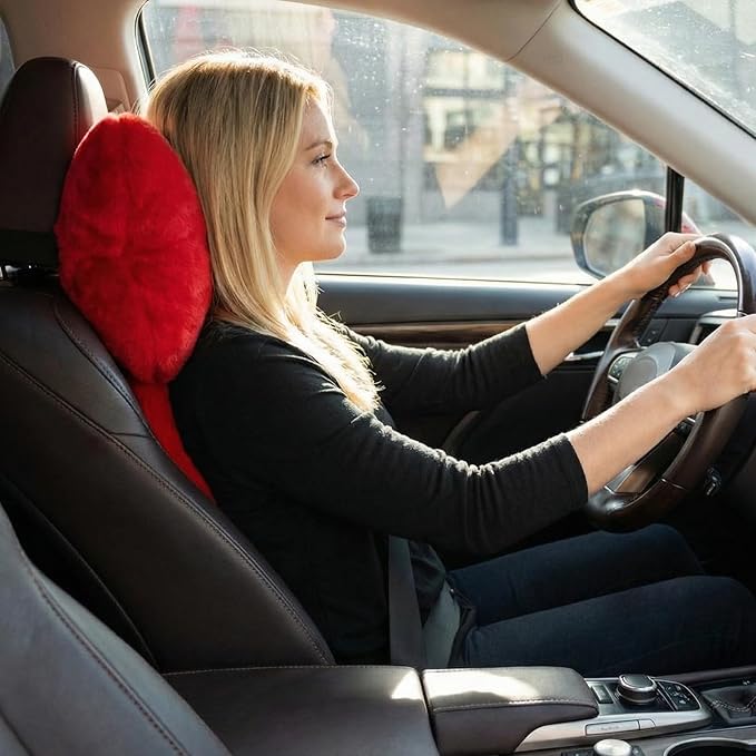 Macarrie 2 Pcs Red Car Neck Pillow Plush Butterfly Bow Car Headrest Comfortable Pillow Seat Neck Support Cute Head Rest Accessories for Driving Travel Driver Chair Girl Interior Decor(Solid)