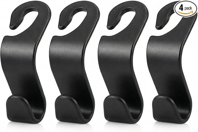 4 Pack Car Seat Headrest Hooks - Universal Back Seat Hanger for Purses, Grocery Bags, and Handbags - Stylish Black Car Organizer Hooks for Interior Storage, Easy Installation, Fits Most Vehicles