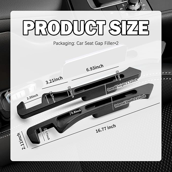 2PCS Deepened Car Seat Gap Filler Organizer,Multi-Function Car Gap Seat Filler with Dual Storage Slots & Bottom Charging Opening,No Drop Between Seats Cars Gaps Fillers Organizer