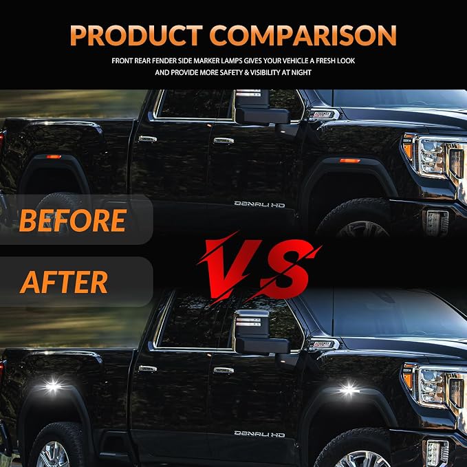 LED Side Marker Lights for GMC Sierra 2500HD 3500HD 2020-2025 Pickup Truck White Front Rear Fender Marker Lamps Smoked Len