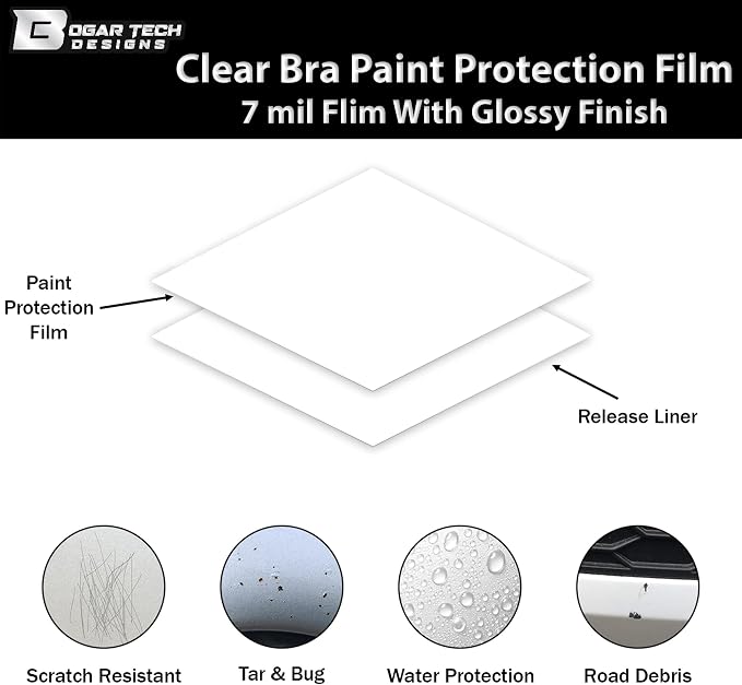 BOGAR TECH DESIGNS - ShieldMe Gloss Finish Paint Protection Film PPF Self Healing 7 Mil TPH Roll, Automotive Protection Clear Bra Sheet