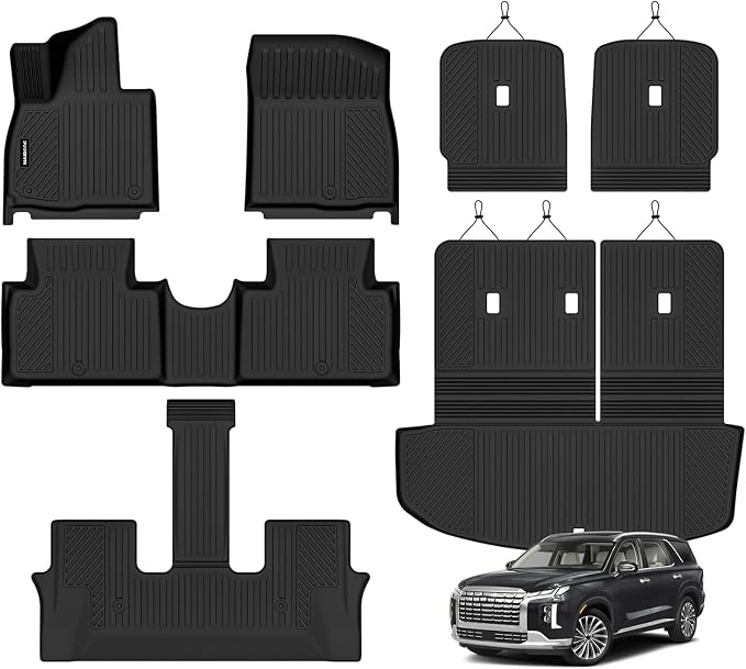 Naibeve Floor Mats for 2026 Hyundai Palisade Gas 7 Seats/Captain Seat(Not for Hybrid) - All Weather Floor Mats Trunk Mat with Backrest Mats & Second Row Backrest Mats Protector Accessories