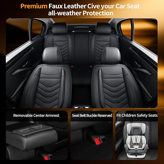 Fit Ariya Car Seat Covers Compatible with Nissan Ariya 2023-2024 2025.Full Coverage Waterproof Leather,Compatible with Airbag,All - Weather Seat Cushion Protector(Full Set, Black)