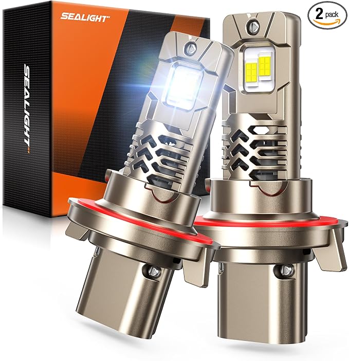 SEALIGHT H13/9008 LED Bulbs, 50,000LM 10X Super Brighter, 1:1 Origin Size, 6500K Cool White, 70000Hrs Long Service Life with Cooling Fan, IP68 Waterproof, Plug and Play, Pack of 2