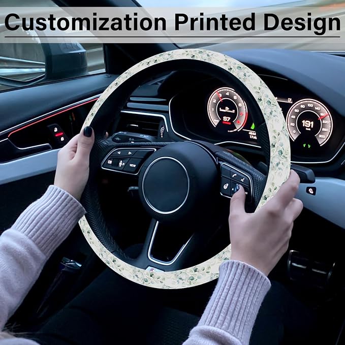 Leaf Steering Wheel Cover, Cute Print Steering Wheel Cover Protector, Ultra Thin Breathable Non-Slip, Car Accessories for Women, for Steering Wheel with a Diameter of 14.5"-15"